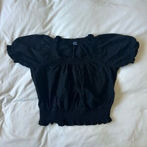 Old Navy Cropped Top Black Puff Sleeve Petite M